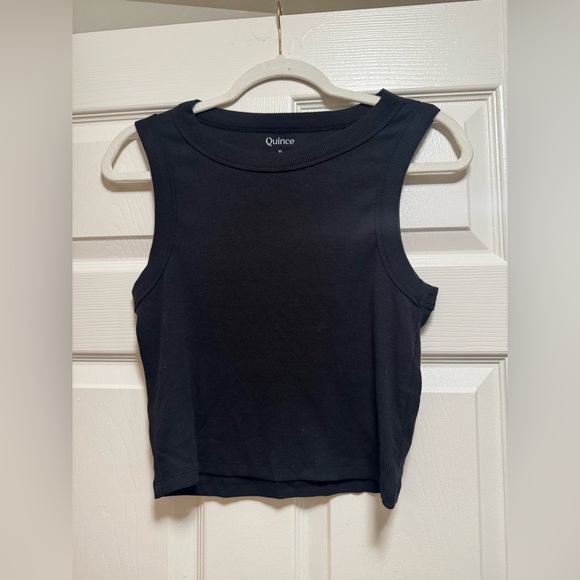 Quince Tops - Quince Ribbed Black Crew Neck Tank  Top
